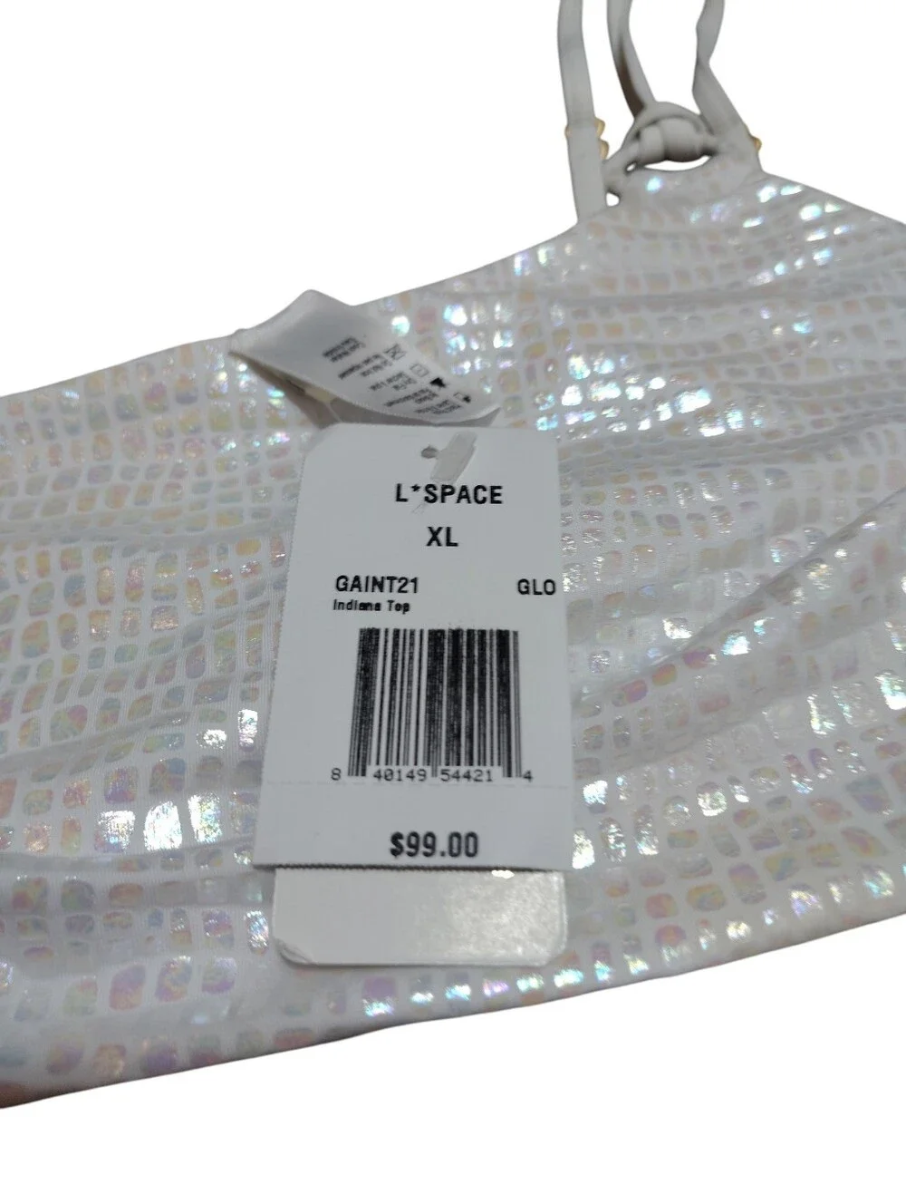L*Space Indiana One Shoulder Bikini Top in Opalescent Gloss Gator Size XL NWT